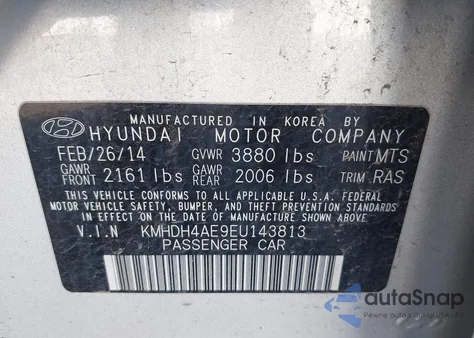 2014 Hyundai Elantra Se from USA, damaged, VIN KMHDH4AE9EU143813